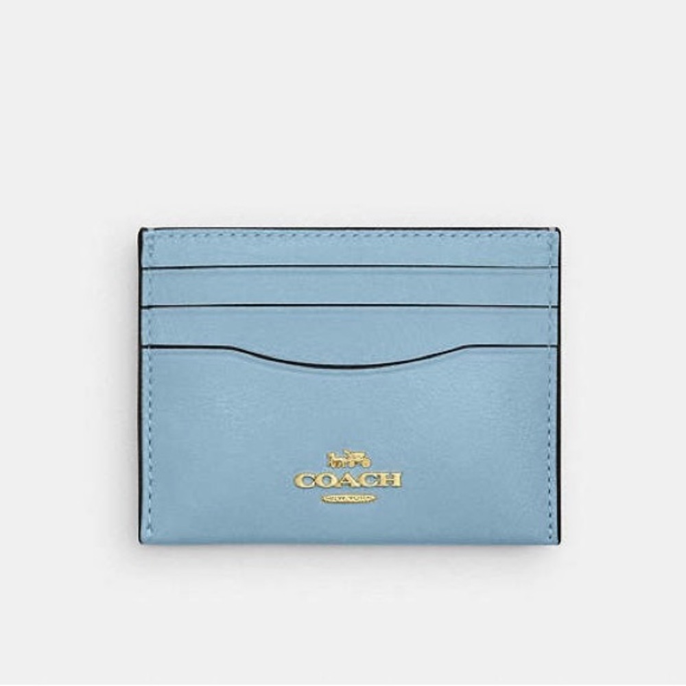 NWT Coach Slim Light Blue Leather ID Card Case Holder